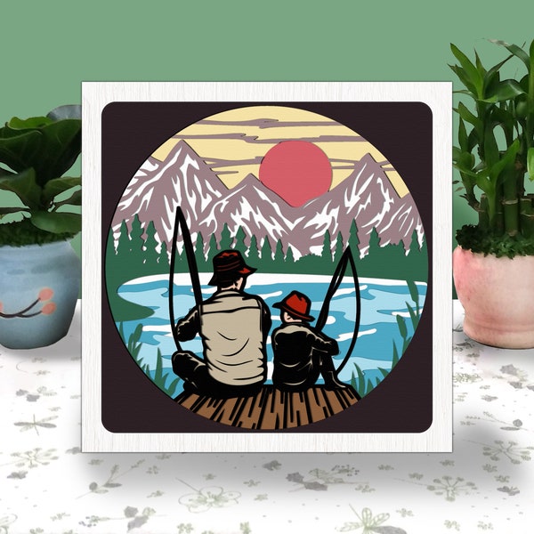 Fishing Dad 3D Box Paper Cut Light Box Svg, Father's Day Shadow Box Svg Cricut File Cutting Cricut, Dad Shadow Paper Cut Fishing Dad 3D Box Paper Cut Light Box Svg, Father's Day Shadow Box Svg Cricut File Cutting Cricut, Dad Shadow Paper Cut