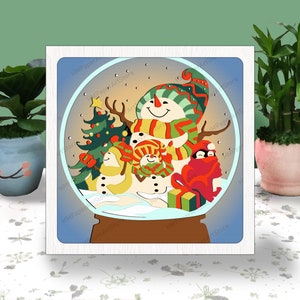 Globi di neve 3D Box Paper Cut, Globi di neve Light Box Svg, Globi di neve Shadow Box Svg, Per File Cricut, Globi di neve SVG, Ornamenti di Natale