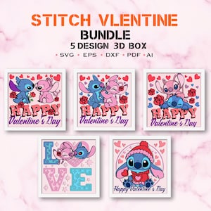Bundelsteek Valentine Shadow Box, Happy Valentines 3D Box Paper Cut, Stitch Shadow Box, Valentines Gift, Valentines Decor, Valentine svg