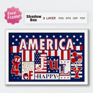 Caja con sombras feliz del 4 de julio, caja 3D con la bandera estadounidense, svg del 4 de julio, decoración con la bandera estadounidense, archivos para Cricut, día de la independencia