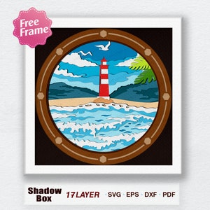 Lighthouse and Waves Shadow Box Svg, Lighthouse 3D Box, Ocean Waves Light Box svg, For Cricut File, Sea Decor, Summer svg, Wave Beach SVG