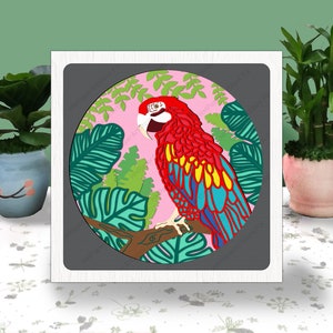 Perroquet boîte 3D papier découpé caisson lumineux Svg, perroquet ombre boîte Svg fichier Cricut découpe Cricut, ombre florale tropicale papier découpé