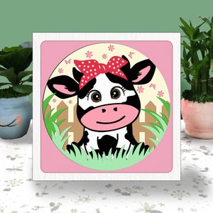 Krowa Farm Bandana 3D Pudełko Papierowe Wycinane Light Box Svg, Uroczy Krowa Cień Box Svg Farm Cricut Plik Cięcie Cricut, Krowa Cień Papierowe Wycinane