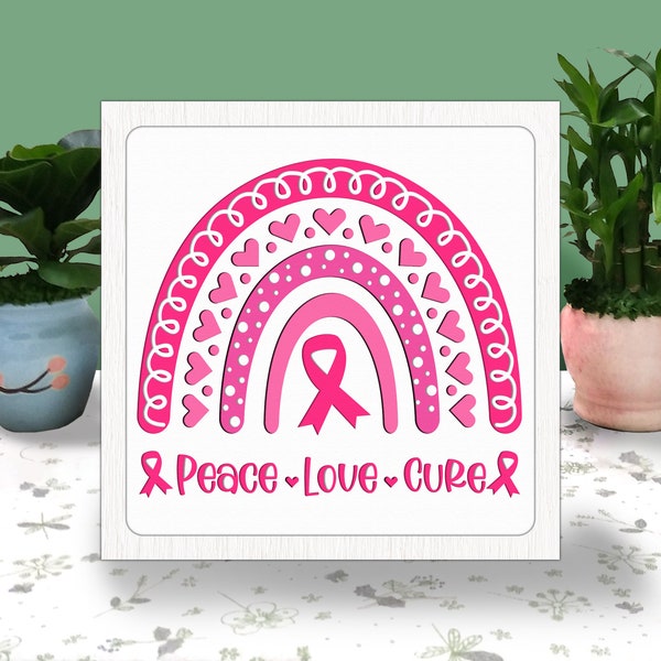 CANCER AWARENESS Rainbow 3D Box Paper Cut Light Box Svg, Pink Ribbon Shadow Box Svg Cricut File Cutting Cricut, Cancer Shadow Paper Cut CANCER AWARENESS Rainbow 3D Box Paper Cut Light Box Svg, Pink Ribbon Shadow Box Svg Cricut File Cutting Cricut, Cancer Shadow Paper Cut
