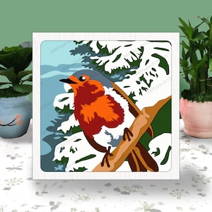 Rotkehlchen Vogel 3D-Box, Rotkehlchen Vogel Schattenbox svg, Cricut-Datei, Schneiden Cricut, Rotkehlchen Vogel Light Box, Tier 3D-Box, 3D-Box, Papierschnittvorlage