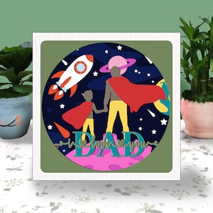 Super Dad 3D Box Paper Cut Light Box Svg, Vaderdag Shadow Box Svg Cricut bestand snijden Cricut, Dad Shadow Paper Cut