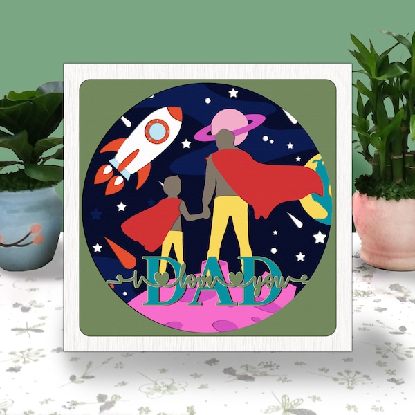 Super Dad 3D Box Paper Cut Light Box Svg, Father's Day Shadow Box Svg Cricut File Cutting Cricut, Dad Shadow Paper Cut