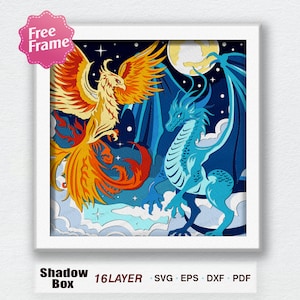 Phoenix et Dragon Shadow Box Svg, Phoenix 3D Box, svg Dragon Light Box, pour fichier Cricut, 3D Box cadeau, cadeau Shadow Box, Phoenix et Dragon SVG