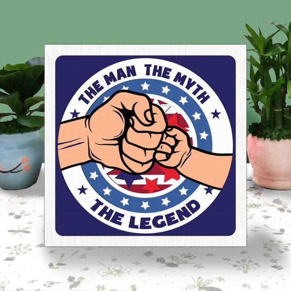 Father's Day Fist Bump 3D Box Paper Cut Light Box Svg, Father's Day Shadow Box Svg Cricut File Cutting Cricut, Dad Shadow Paper Cut