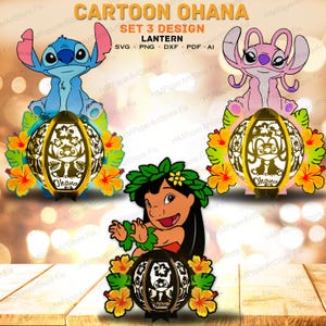 Bundle Cartoon Laterne Papierschnitt Datei | Cartoon Charakter Laterne Cartoon Shadow Box Stitch und Lilo Laterne Shadow Box Geschenk für Kind / K387