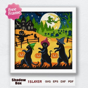 Folk Shadow Box Halloween chat noir, boîte 3D Halloween chat noir, Halloween chat noir svg, pour fichier Cricut, chat noir svg, décoration d'Halloween