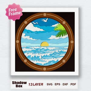 Ocean Waves Shadow Box Svg, Sea 3D Box, Ocean Waves Light Box svg, For Cricut File, 3D Box Gift, Sea Decor, Summer svg, Ocean Waves SVG