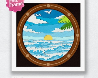 Ocean Waves Shadow Box Svg, Sea 3D Box, Ocean Waves Light Box svg, For Cricut File, 3D Box Gift, Sea Decor, Summer svg, Ocean Waves SVG
