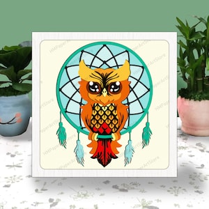 DREAMCATCHER Eule 3D Box Papierschnitt Eule Light Box svg, Traumfänger Schatten Box svg Cricut Datei Schneiden Cricut, Eule Schatten Papierschnitt, DIY