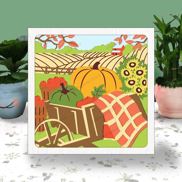 AUTUMN HARVEST 3D Box Paper Cut Autumn Harvest Light Box Svg Autumn Harvest Shadow Box Svg For Cricut File Autumn Harvest Cardstock Svg