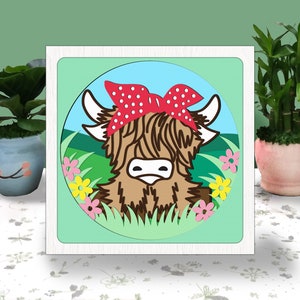 Baby Highland Cow Farm Bandana 3D Box Paper Cut Light Box Svg, Cute Cow Shadow Box Svg Farm Cricut File Cutting Cricut Shadow Paper Cut