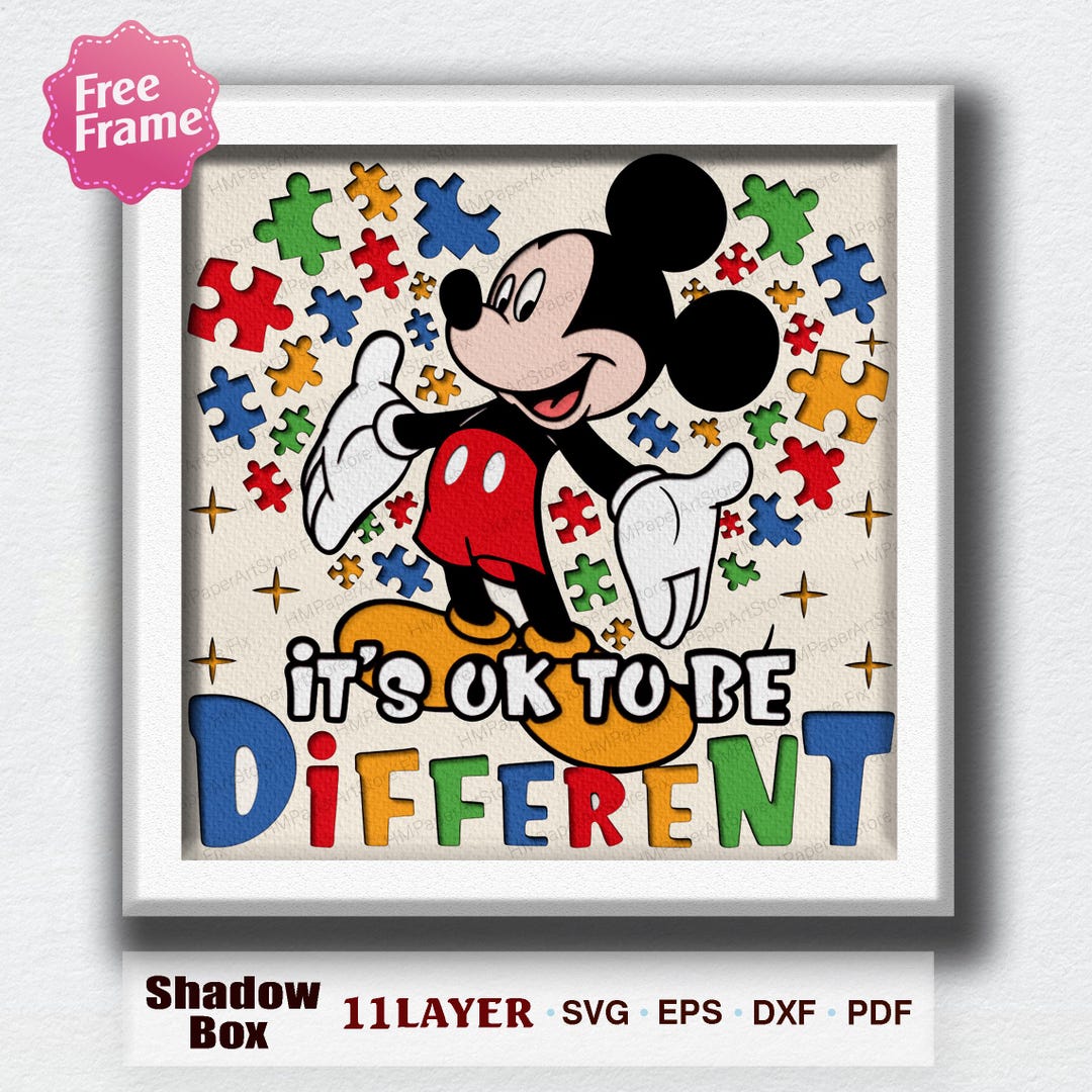 It's OK to Be Different SVG, Autism Puzzle Shadow Box SVG, Cartoon