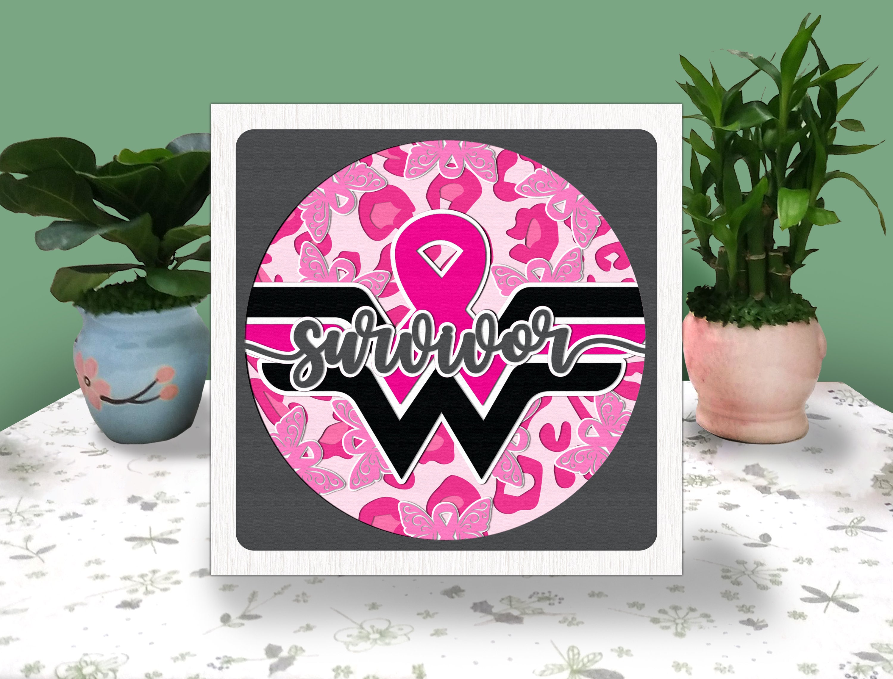 SURVIVOR CANCER AWARENESS 3D Box Paper Cut Light Box Svg, Pink Ribbon ...