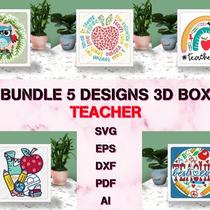 Bundle Enseignant 3D Boîte papier découpé Svg, boîte à lumière Svg, vie enseignant Shadow Box Svg Cricut fichier découpe Cricut, école Ombre papier découpé