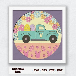CAMION DE PÂQUES Svg, camion de printemps Pâques Shadow Box Svg lapin de Pâques Shadow Box, décoration de Pâques, cadeau de Pâques, joyeuse fête de Pâques