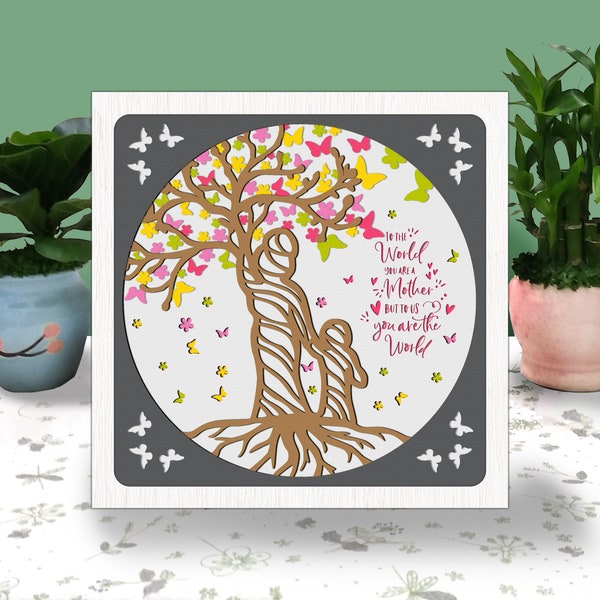 Mother Day Love Mom Tree 3D Box Paper Cut Light Box Svg Mother's Day Shadow Box Svg Cricut File Cutting Cricut Family Tree Shadow Paper Cut