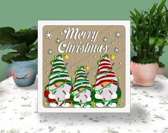 Gnomes with light Christmas 3D Box Paper Cut, Gnomes Christmas Light Box Svg, Gnomes Christmas Shadow Box, Svg For Cricut File,Cardstock Svg