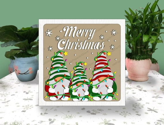 Gnomes with light Christmas 3D Box Paper Cut, Gnomes Christmas Light Box Svg, Gnomes Christmas Shadow Box, Svg For Cricut File,Cardstock Svg