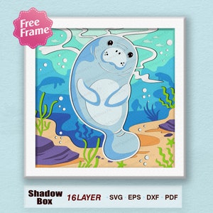 Manatee Shadow Box Svg, Manatee 3D Box, Manatee Light Box svg, Per Cricut File, Scatola regalo 3D, Decorazione lamantino, Scatola 3D animali marini, Manatee SVG