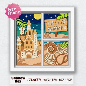 Sand Castle and Seashells Shadow Box Svg, Sand Castle 3D Box, Sand Castle Svg, Sea 3D, Seashells svg, For Cricut File, Beach decor svg