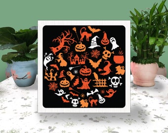 Halloween Element 3D Box Paper Cut,Halloween Element Light Box Svg, Halloween Element Shadow Box, Svg For Cricut File, Cardstock Svg, Happy