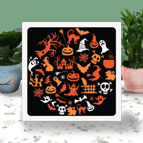 Halloween Element 3D Box Paper Cut,Halloween Element Light Box Svg, Halloween Element Shadow Box, Svg For Cricut File, Cardstock Svg, Happy Halloween Element 3D Box Paper Cut,Halloween Element Light Box Svg, Halloween Element Shadow Box, Svg For Cricut File, Cardstock Svg, Happy