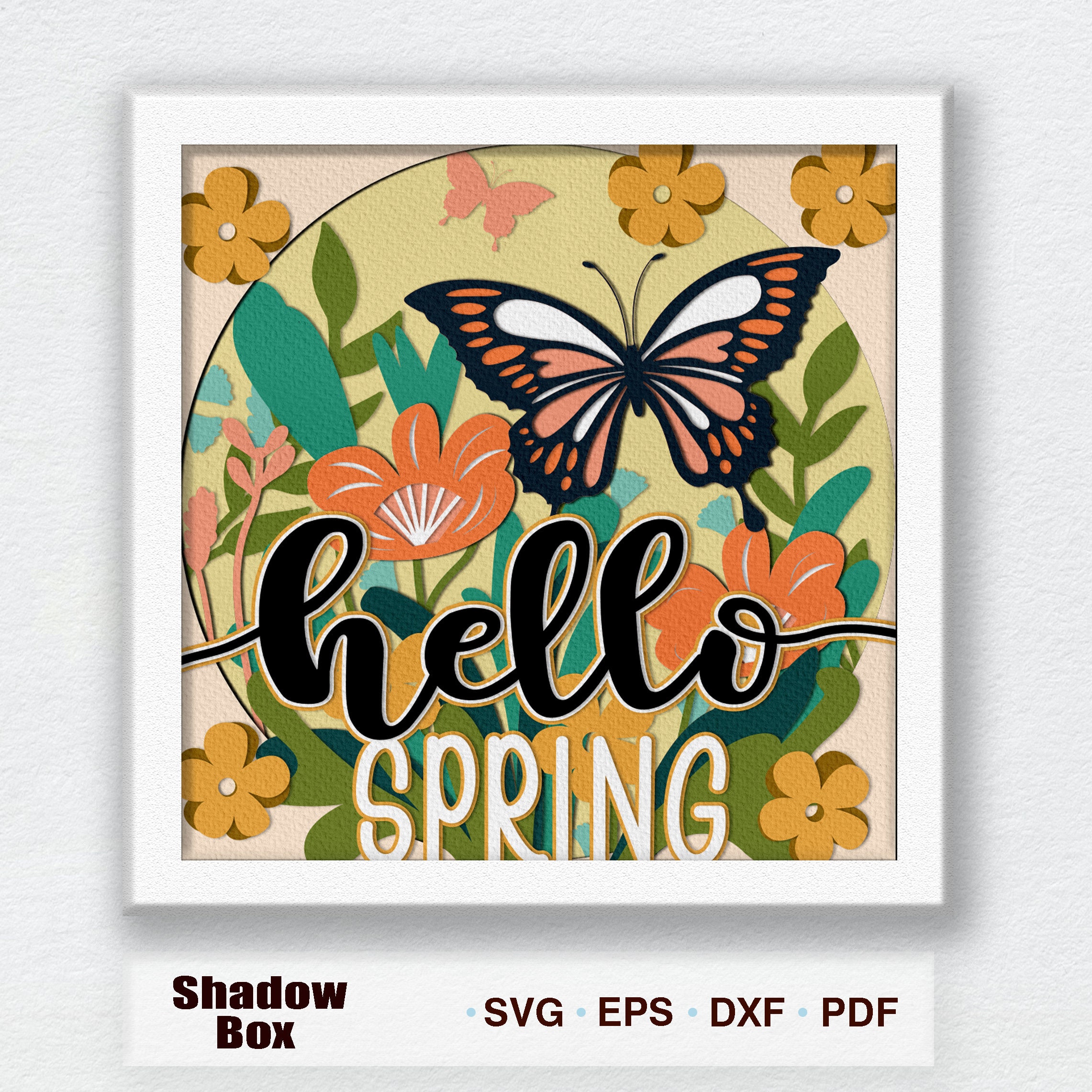 Hello Spring Signature Box Hello Spring 3D Box Paper Cut Shadow Box Svg, Spring Floral Shadow Box ...