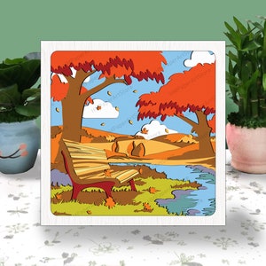 Autumn Park 3D Box Paper Cut, Autumn Park Light Box Svg, Autumn Park Shadow Box, Svg voor Cricut-bestand, Card Stock Svg, Hallo herfst, herfstvibes