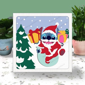Cartoon kerst 3D-doos papier knippen, Cartoon kerst lichtbak Svg, Merry Christmas Shadow Box, Svg voor Cricut-bestand, kerstkaarten Svg