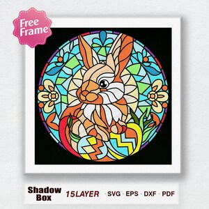 Osterhase Buntglas Schatten Box svg, Osterhase Buntglas 3D Box, Ostern Buntglas 3D Box, Osterkaninchen 3D Box, Häschen svg