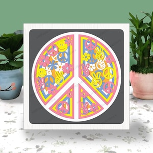 Boîte 3D SIGNE DE LA PAIX, Svg de boîte d'ombre de signe de paix, boîte lumineuse de signe de paix, pour le fichier Cricut, boîte 3D d'ombre de main de paix, Svg de symbole de paix