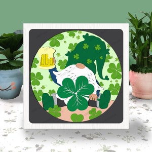 GNOME PATRICK 3D Caja Corte de Papel Caja de Luz Svg, Gnome Shadow Box Svg Cricut Archivo Corte Cricut, ST Patrick Day Shadow Paper Cut