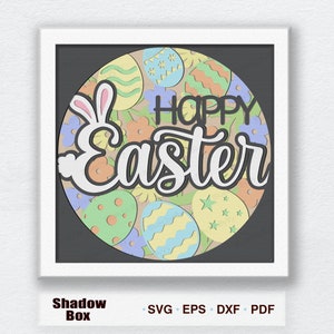 JOYEUSES PÂQUES Svg, boîte d'ombre de Pâques floral printanier, boîte d'ombre de lapin de Pâques, décoration de Pâques, cadeau de Pâques, boîte d'ombre Joyeuses Pâques
