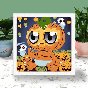 Kürbis Junge Halloween 3D Box Papierschnitt, Kürbis Light Box svg, Kürbis Schattenbox, svg für Cricut-Datei, karton svg, Dekor für Halloween