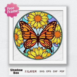 Schmetterling Glasmalerei Schatten Box SVG, Schmetterling Glasmalerei svg, Glasmalerei 3D Box, Für Cricut, Schmetterling 3D Box, Schmetterling SVG