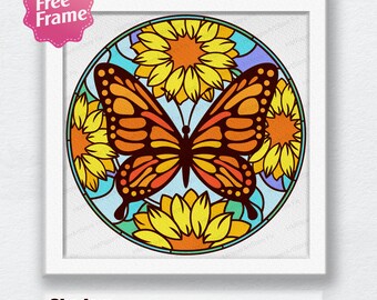 Butterfly Stained Glass Shadow Box Svg, Butterfly Stained Glass svg, Stained Glass 3D Box, For Cricut, Butterfly 3D Box, Butterfly SVG