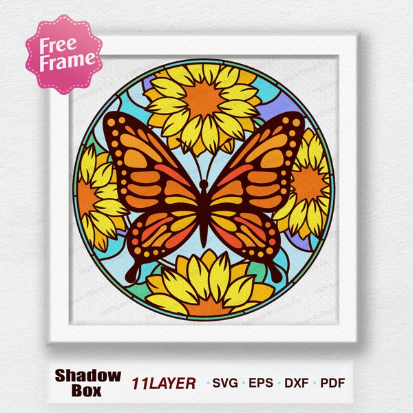 Butterfly Stained Glass Shadow Box Svg, Butterfly Stained Glass svg, Stained Glass 3D Box, For Cricut, Butterfly 3D Box, Butterfly SVG