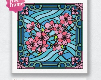 Cherry Blossom Stained Glass Shadow Box Svg, Cherry Stained Glass 3D Box, Stained Glass 3D Box, For Cricut, Cherry Blossom 3D Box,Cherry svg