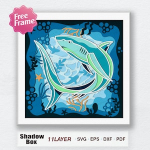 Thresher Shark Shadow Box Svg, Thresher Shark 3D Box, Thresher Shark Light Box svg, Para archivo Cricut, Decoración de tiburón trillador, Tiburón trillador SVG
