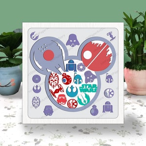 STAR MOUSE 3D boîte papier découpé Svg, boîte à lumière Svg ombre de la souris Cricut fichier découpe Cricut, ombre de la souris papier découpé