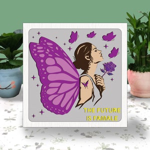El futuro es famale mujeres 3D caja papel corte caja de luz svg, caja de sombras svg cricut archivo corte cricut, corte de papel de sombra de mariposa floral, bricolaje