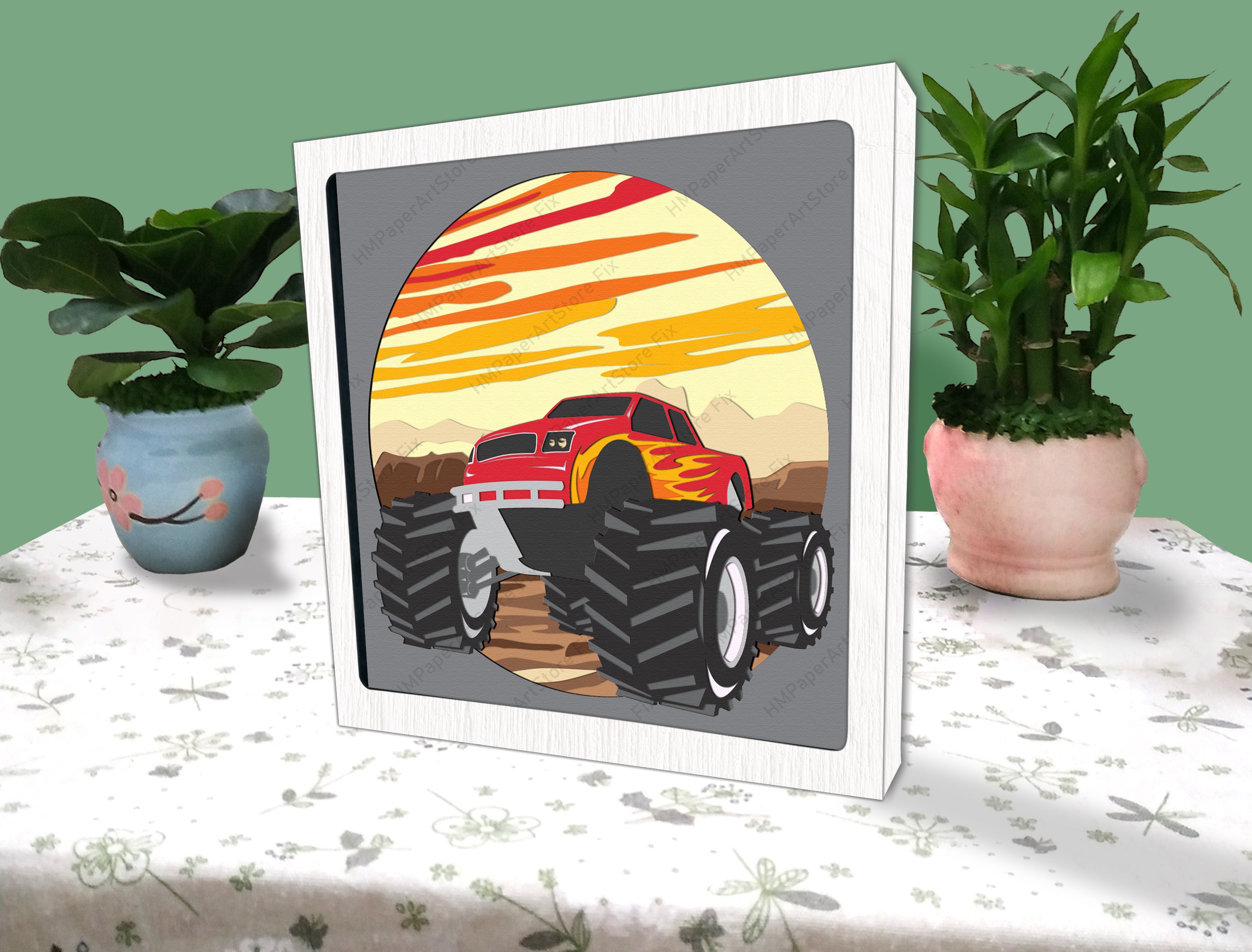 Tractor Shadow Box Monster Truck 3D Box Paper Cut Light Box Svg, Tractor Shadow Box Svg ...