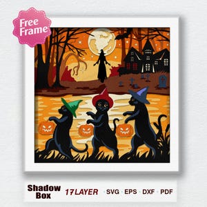 The Ghost Cat Shadow Box Svg, The Ghost Cats 3D Box, Halloween Ghost Cats Svg, voor Cricut-bestand, Ghost Cats Svg, Halloween Cat SVG, Halloween Decor