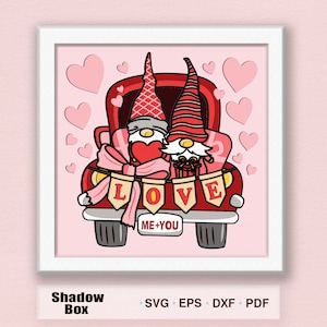 Amore camion San Valentino scatola d'ombra Svg, camion San Valentino 3D scatola, scatola d'ombra di San Valentino, regalo di San Valentino, arredamento di San Valentino, Gnome San Valentino, gnomo dell'amore