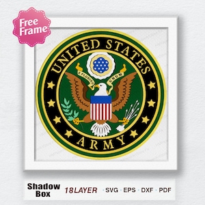 Caja de sombras del ejército de los Estados Unidos Svg, Caja 3D del Ejército de los Estados, Eagle America Light Box svg, Para archivo Cricut, Decoración del Ejército de los Estados, SVG del Ejército de los Estados Unidos